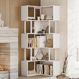 Garvee 62.6" Tall Space-Saving L-Shaped Corner Bookshelf, 6-Tier Freestanding Metal & Wood Rack with Baffle, Modern Display Storage for Living Room, Bedroom, Home Office, White - White
