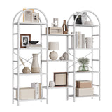 Garvee Triple Wide 4-Tier Arched Bookshelf – 11 Open Metal & Wood Display Shelves – Tall Standing Storage Rack – Sleek Industrial Bookcase for Living Room, Bedroom, Home Office – White Small Embossed - White