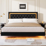 Garvee Modern Floating Platform Bed Frame with Smart LED Lights - Upholstered Diamond Headboard - Sturdy Wood Slats - Heavy Duty - Noise-Free - No Box Spring Needed - Easy Assembly - King Size - Black - Black