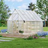 Garvee Polycarbonate Greenhouse, 8 x 14 FT Aluminum Frame with 2 Swing Doors, Roof Vent and Rain Gutter, Silver, for All-Season Garden Growing
