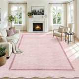 Garvee 4' × 6' Scalloped Area Rug, Washable Non-Slip Low-Pile Stain-Resistant Rug for Living Room, Bedroom & Dining Room, Pink - Pink