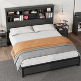 Garvee Full Platform Bed Frame with Bookcase Headboard, Charging Station (USB & Type‑c), Tall Wooden Headboard, 9.6" Underbed Storage, No Box Spring Needed, Black - Black