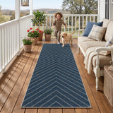 Garvee 2' × 6' Washable Striped Jute-Look Runner Rug, Non-Slip Low-Pile Stain-Resistant Indoor Outdoor Rug for Hallway and Patio, Navy Blue - Navy Blue