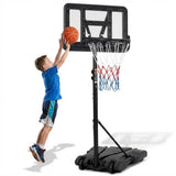 Garvee Portable Kids Basketball Hoop System, 5.4ft to 7ft Height Adjustable Basketball Goal with 28-Inch Backboard, Fillable Base & Built-in Wheels for Youth Indoor Outdoor Play - Grey