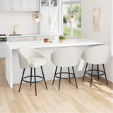 Garvee Bar Stools Set of 6 360° Swivel, Ergonomic Backrest, Polyester Knit Upholstery, Sturdy Metal Frame with Footrest, Anti-Slip Pads, Beige Linen for Kitchen Island