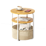 Garvee Small Round Side Table with Storage Bag, 3-Tier Accent Round End Table with Storage Functions for Living Room, 23.6" h Vintage Smalls Corner Table for Small Spaces Nightstand Bedroom - Natural