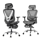 Garvee Ergonomic Mesh Office Chair with Footrest, 3D Lumbar Support & Armrests, V-Shaped Back, 90°–135° Recline, Adjustable Headrest, 300 lb Capacity, Black & Silver - Black & Silver V-Back