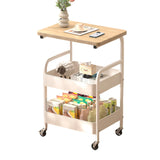 Garvee Space-Saving 3-Tier Carbon Steel Storage Trolley Cart with Wooden Table Top – Rolling Utility Organizer with Lockable Wheels, Ideal for Kitchen, Bathroom, Laundry, Office, Craft Room – Mobile Shelving Unit, White - White