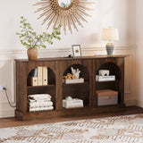 Garvee 63" Arched TV Stand with Power Outlets, Console Table with Charging Station for Entryway Living Room, 3-Tier Modern Entertainment Center for 65 70 Inch TV, Media Console with Open Shelves, Brown