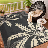 Garvee Waterproof Outdoor Rug 9x12 for Patio, Reversible Modern Area Rug, Large Plastic Straw Mat for Camping, RV, Porch, Backyard, Deck, Picnic, Beach, Black & Brown - Black & Brown