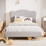 Garvee Twin XL Upholstered Platform Bed Frame for Kids - Adjustable Crown Headboard, Soft Sherpa Fleece, Sturdy Noise-Free Wood Slats, No Box Spring Needed, Easy Assembly - Light Gray, TWIN-XL - Gray