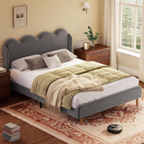 Garvee Queen Upholstered Wingback Bed Frame, Plush Velvet, Tall Tufted Headboard, Scalloped Edges, Metal Frame, Tool-Free Assembly, Modern Bedroom - Gray