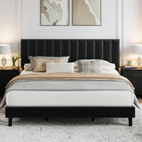 Garvee Suede Upholstered Platform Bed Frame with Adjustable Tufted Headboard, Sturdy Wooden Slats, No Box Spring Needed, Easy Assembly, Noise-Free - King Size, Black - Black
