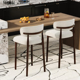 Garvee Upholstered Bar Stools Set of 2, 26″ Counter Height Bar Stools with Wood Legs, Kitchen Island Stools with Back, Linen Fabric , Curved Back, Metal Footrest, for Kitchen Island Dining Room Bar, Beige