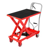 Garvee Heavy Duty Hydraulic Scissor Lift Table Cart, 500 LB Capacity - Adjustable 9.45"-28.7" Lifting Height - Non-Slip Platform, Locking Wheels - Industrial Material Handling for Warehouse, Garage, Workshop - Red (all red + gray handle + black anti-slip