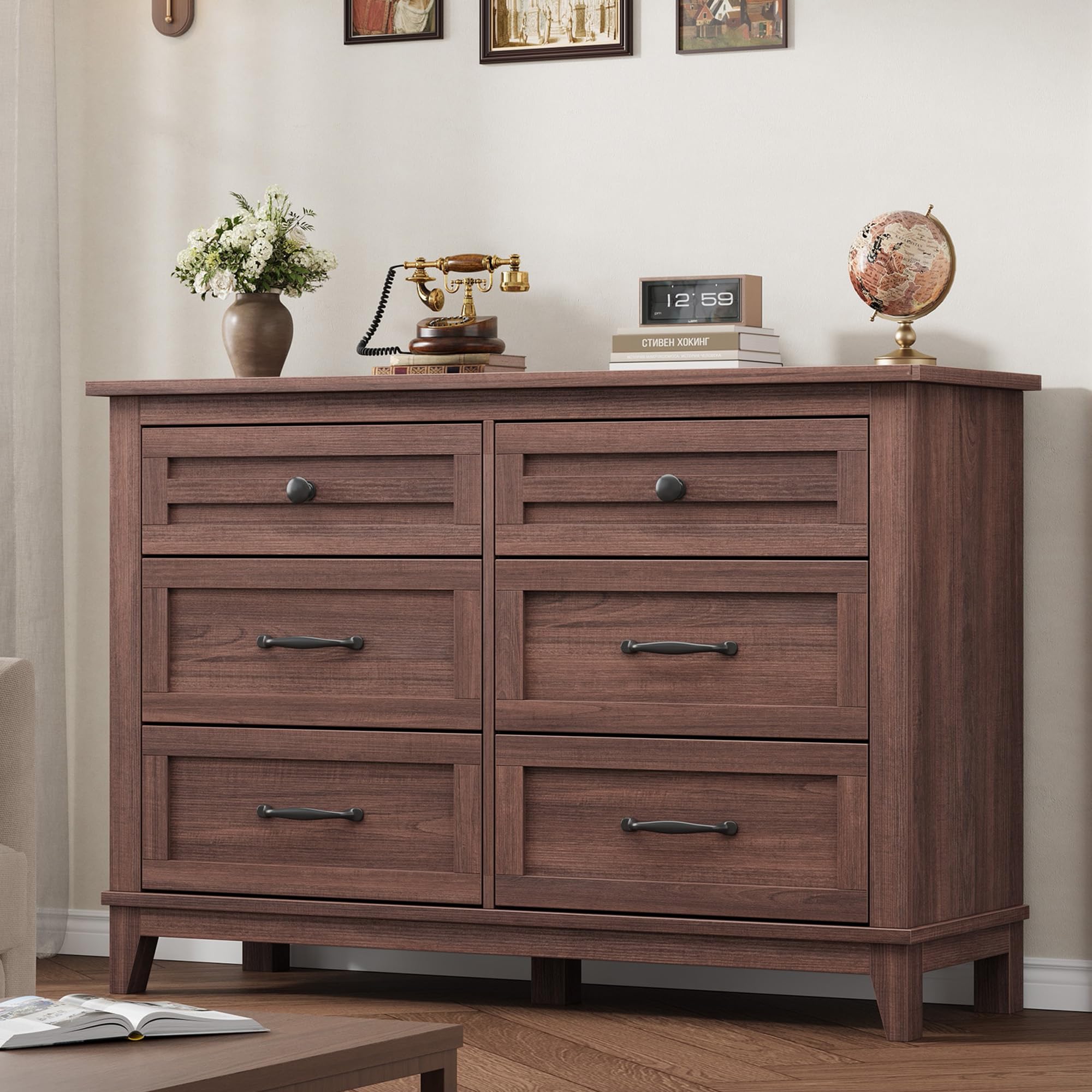 Garvee 47" Wide 6 Drawer Dresser Farmhouse Wooden Chest for Bedroom ...