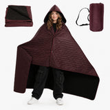 Garvee Wearable Hooded Picnic Blanket – 79" x 55" Waterproof Windproof Outdoor Camping Mat, Soft Polar Fleece Stadium Blanket and Cloak Poncho for Hiking, Travel (Dark Red) - Dark Red