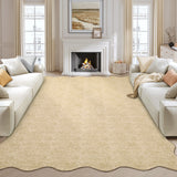 Garvee 5' × 7' Minimalist Scalloped Runner Rug, Machine Washable Non-Slip Low-Pile Rug for Hallway, Kitchen & Entryway, Beige - Beige