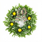 Garvee 20 Inch Lemon Wreath for Front Door, Spring Summer Wreath with Artificial Yellow Lemon, Lamb Ear Leaves & Bow for Farmhouse Porch Home Kitchen Wall Decor