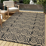 Garvee Reversible Outdoor Plastic Mat Rug - Waterproof Lightweight Patio Carpet - Modern Geometric Low Pile Area Rug - Easy Clean, Collapsible for RV, Camping, Deck, Balcony, Porch, Backyard - Black Coffee, 9x12ft - Black/Coffee