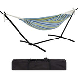 Garvee 2-Person Double Hammock with Adjustable Steel Stand, Blue Green Stripes Patio Hammock with Pillow for Garden & Camping - Blue Green Stripes