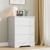 Garvee Tall 3-Drawer Wooden Dresser – Modern Storage Cabinet with Deep Drawers – Wide Top Chest Organizer – Appropriate for Bedroom, Kids Room, Living Room – Home Organization – Wood Grain White - White
