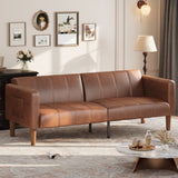 Garvee Convertible Futon Sofa Bed 75-Inch – Modern PU Leather Loveseat Sleeper Couch – Adjustable Backrest, Side Pockets, Space-Saving for Living Room, Bedroom, Small Spaces – Orange - Brown