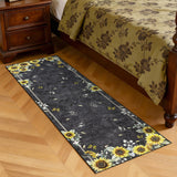 Garvee Sunflower Kitchen Runner Rug – Washable Non-Slip Low Pile Throw Carpet for Bedroom, Entryway, Laundry, Hallway – Soft Modern Floral Area Rug, Mark Resistant, Collapsible – Black, 2x6ft - Black