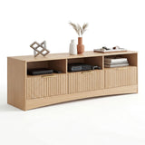 Garvee 59" Wide TV Stand for TVs Up to 65", Modern Fluted Entertainment Center with 3 Storage Drawers, Open Shelves, Wood TV Console Media Console for Living Room, Bedroom, Natural Oak