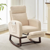 Garvee High Back Nursery Glider Rocking Chair with Adjustable Footrest, Side Pocket, Solid Wood Walnut Legs – Comfortable Stuffed Animal Fur Recliner for Bedroom, Living Room – Beige, Walnut Legs | Stuffed Animal Fur | Beige - Beige|Walnut Wood Legs