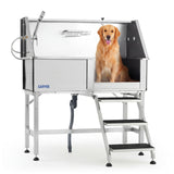 Garvee 46 Inch Stainless Steel Dog Washing Station, Heavy Duty Pet Grooming Bathtub with Access Stairs, Brushed Finish, Right Door Options - Right Opening Door