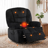 Garvee 360° Swivel Rocker Glider Recliner Chair for Adults - Extra Wide Manual Recline - Vibration Massage & Heat - Cup Holder + Side Storage - Black Corduroy - Corduroy|Black