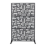 Garvee 75" × 48" Outdoor Privacy Screen, Freestanding Carbon Steel Decorative Fence Panel with Stable Base for Patio, Balcony, Garden, Yard and Pool, Black QR Code Pattern - Black