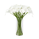 Garvee Real Touch Calla Lily Artificial Flowers in Glass Vase with Fake Water, 24 Stems Realistic Fake Lilies, Home Décor Centerpiece for Wedding, Table, Living Room，White