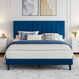 Garvee Suede Upholstered Platform Bed Frame with Adjustable Tufted Headboard, Sturdy Wooden Slats, Noise-Free, No Box Spring Needed, Easy Assembly - Queen Size, Deep Blue - Navy Blue