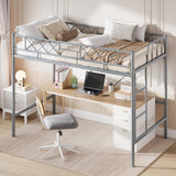 Garvee Twin Size Loft Bed, Heavy Duty Metal Frame with Arched Guardrail, Flat Ladder Rung, and Steel Slat Support, No Box Spring Required, Space Efficient, Gray - Gray