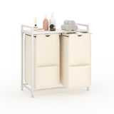 Garvee Laundry Basket Organizer, Laundry Hamper with Shelf & 2 Pull-Out Removable Oxford Fabric Bags, 2 x 12.8 Gal ( 48.5L), Dirty Clothes Basket Organizer for Laundryroom, Bathroom, Bedroom - White + Beige