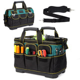 Garvee 15 Inch Heavy Duty Tool Bag Waterproof Molded Base Adjustable Shoulder Strap Oxford Fabric Wide Mouth Portable Soft Toolbox for Electricians Mechanics