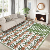 Garvee 9' x 12' Vintage Boho Floral Area Rug, Machine Washable Non-Slip Low-Pile Soft Rug for Living Room, Bedroom & Dining Room, Yellow Green - Yellow Green