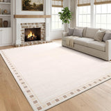 Garvee 9' × 12' Minimalist Border Area Rug, Machine Washable Non-Slip Low-Pile Soft Rug for Living Room, Bedroom & Dining Room, Off White - Off White