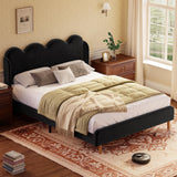 Garvee Full Bed Frame Upholstered Wingback Plush Velvet Tall Tufted Headboard Scalloped Edges Tool-Free Assembly Black Modern Bedroom - Black