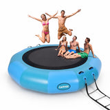 Garvee 12FT Inflatable Water Trampoline with Electric Air Pump & Rope Ladder, Heavy-Duty 5-6 Person Large Bouncer Swim Platform for Lake, Floating Water Hammock Hub - Blue