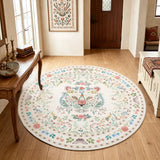 Garvee 4' Round Tiger Print Vintage Floral Round Rug, Machine Washable Non-Slip Low-Pile Soft Rug for Living Room, Bedroom & Nursery, Beige - Beige