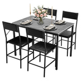 Garvee Modern 4-Piece Dining Table Set – Industrial Metal Frame, PU Leather Chairs, Space-Saving for Apartment or Kitchen – Easy Assembly, Durable – Black + Light Marble Surface
