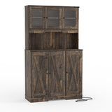Garvee Brown Kitchen Pantry Cabinet with Charging Station, Farmhouse Freestanding Kitchen Hutch Cupboard Storage Cabinet with Countertop for Living Room 15.2 "d× 40.35" w× 70 "h