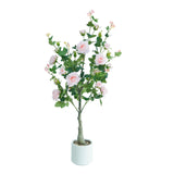 Garvee Lifelike 120cm Artificial Pink Rose Tree – Realistic Silk Leaves & Light Pink Blossoms – UV-Resistant Faux Decorative Plant – Low Maintenance – Ideal for Indoor & Outdoor Home, Garden, Porch – Color: Pink Rose, Specs: White Pot