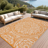 Garvee Outdoor Plastic Straw Rug 8x10 Waterproof Reversible Floral Patio Rug, UV Resistant & Durable Outside Carpet, Portable RV Picnic Camping Mat, Porch Carpet for Deck Garden Yard, Orange - Orange