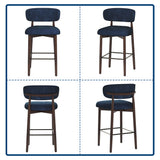 Garvee Modern Counter-Height Bar Stools with Curved Back, Linen Upholstered Seat & Cushion, Solid Wood Legs + Metal Footrest for Kitchen Island/Home Bar, Blue, 4-Pack