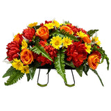 Garvee Artificial Chrysanthemum and Carnation Grave Flowers with Vase – UV-Resistant Silk Memorial Bouquet – Outdoor Sympathy Floral Arrangement – Includes Ground Spikes
