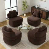 Garvee 360° Swivel Accent Chair with Hidden Storage Set of 4, Velvet Heart Back Ergonomic Upholstered Pink Compact Living Room Bedroom Nursery - Teddy Fleece | Coffee